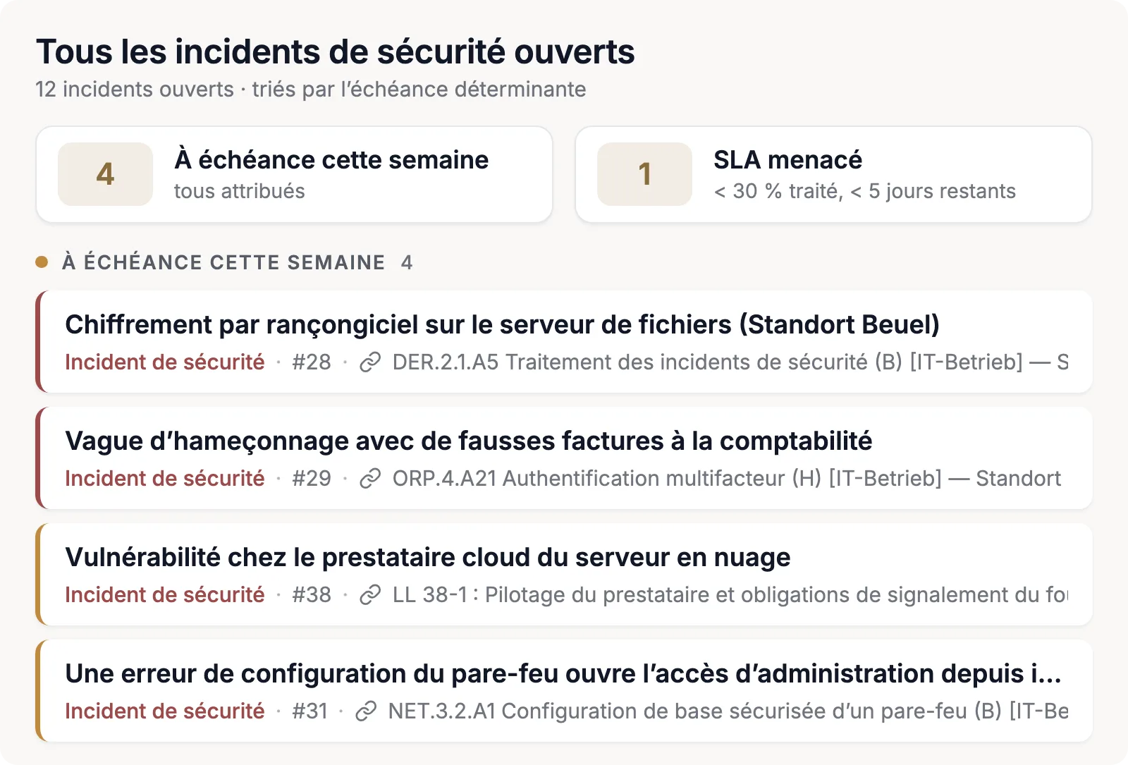 Tous les incidents ouverts