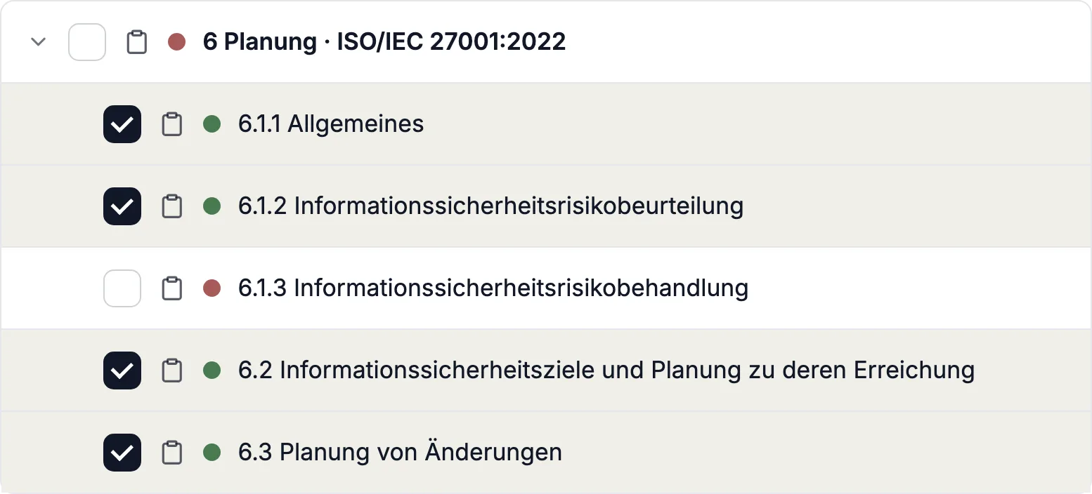Anforderungen der ISO/IEC 27001:2022 als Baum in Complaica