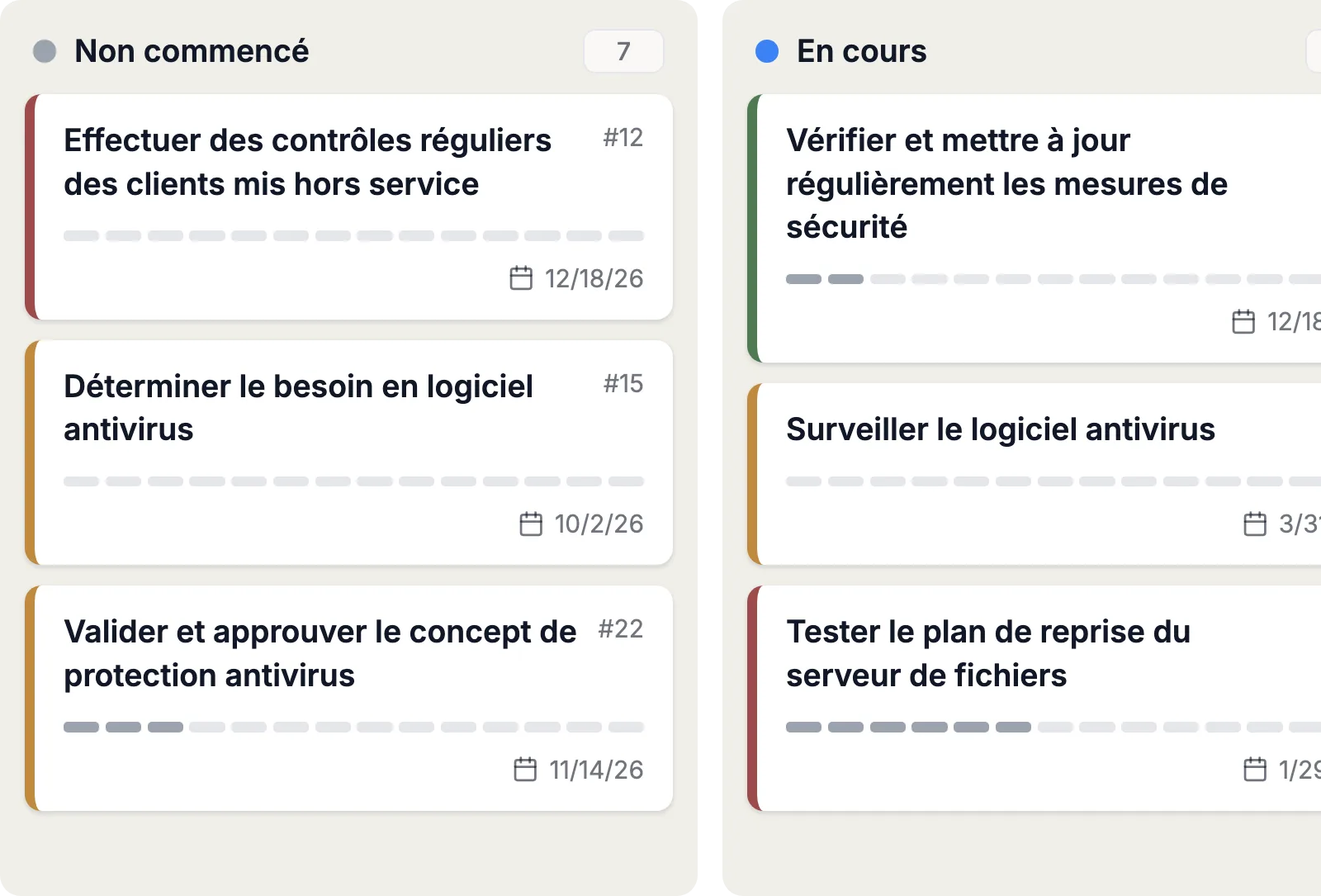Tâches par statut