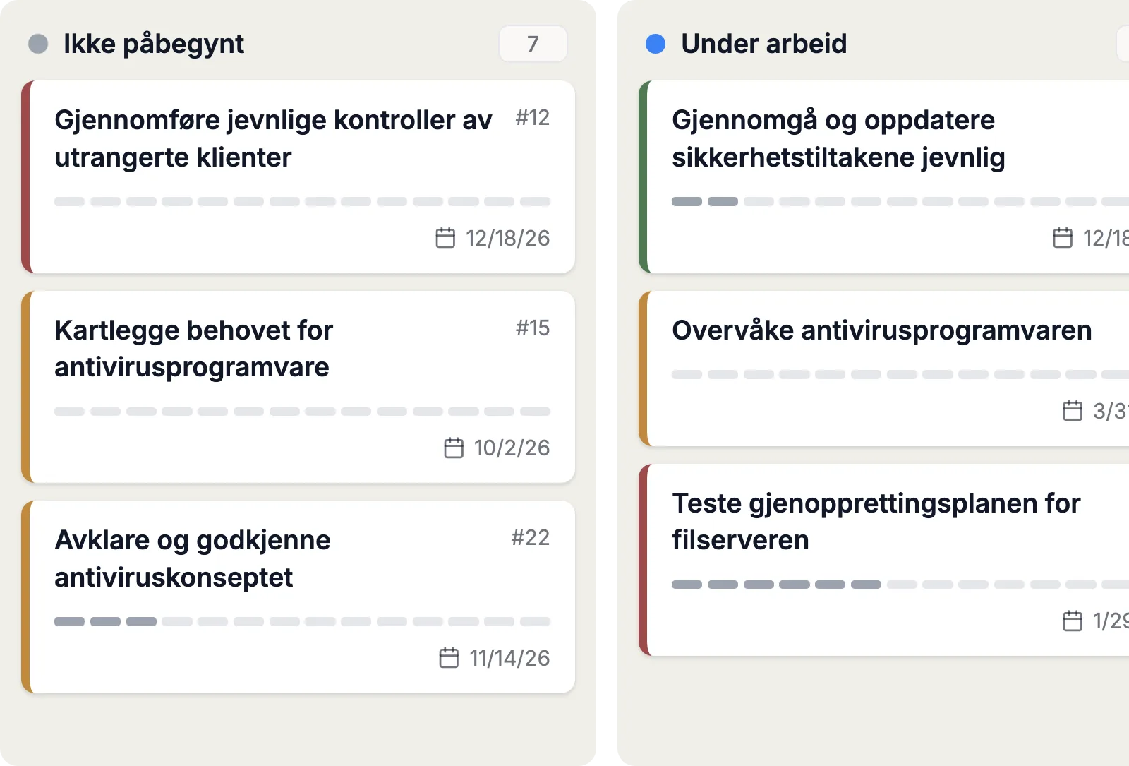 Oppgaver etter status