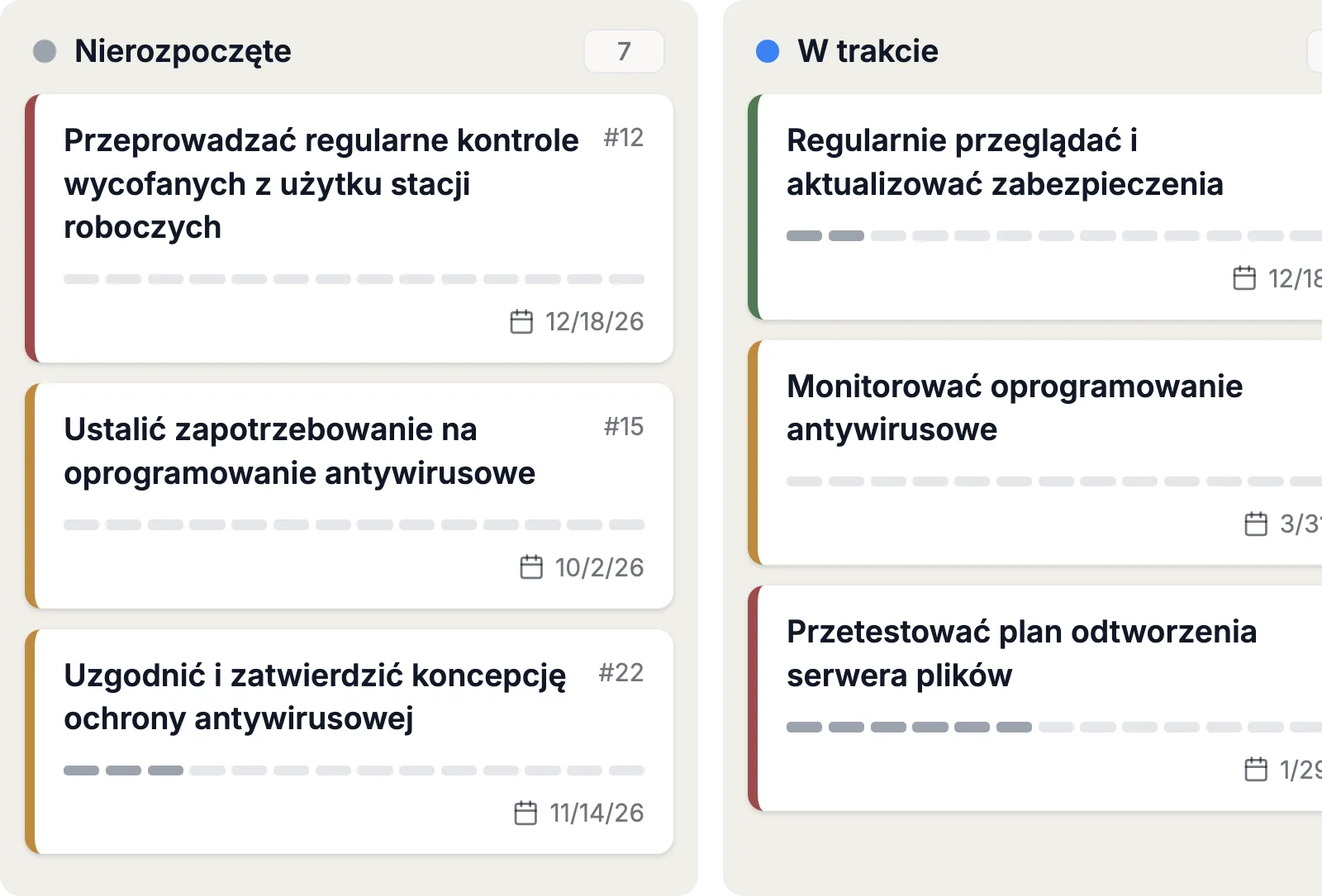 Zadania według statusu