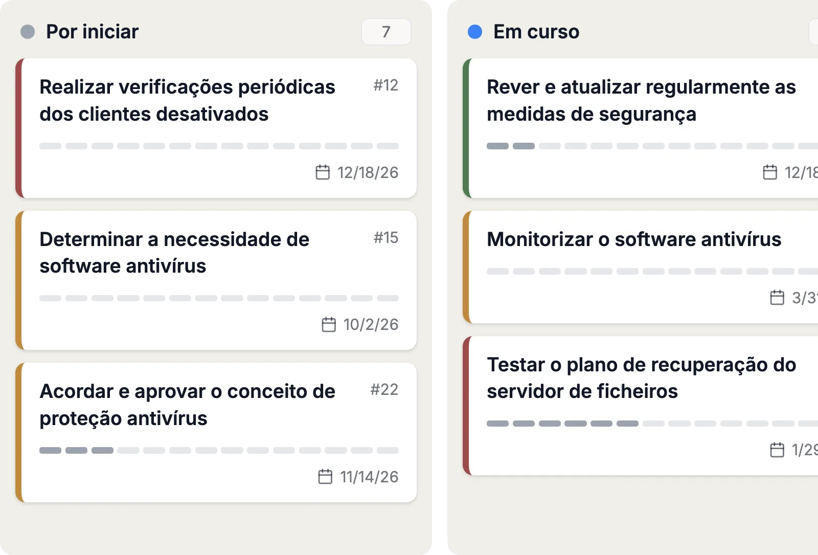 Tarefas por estado