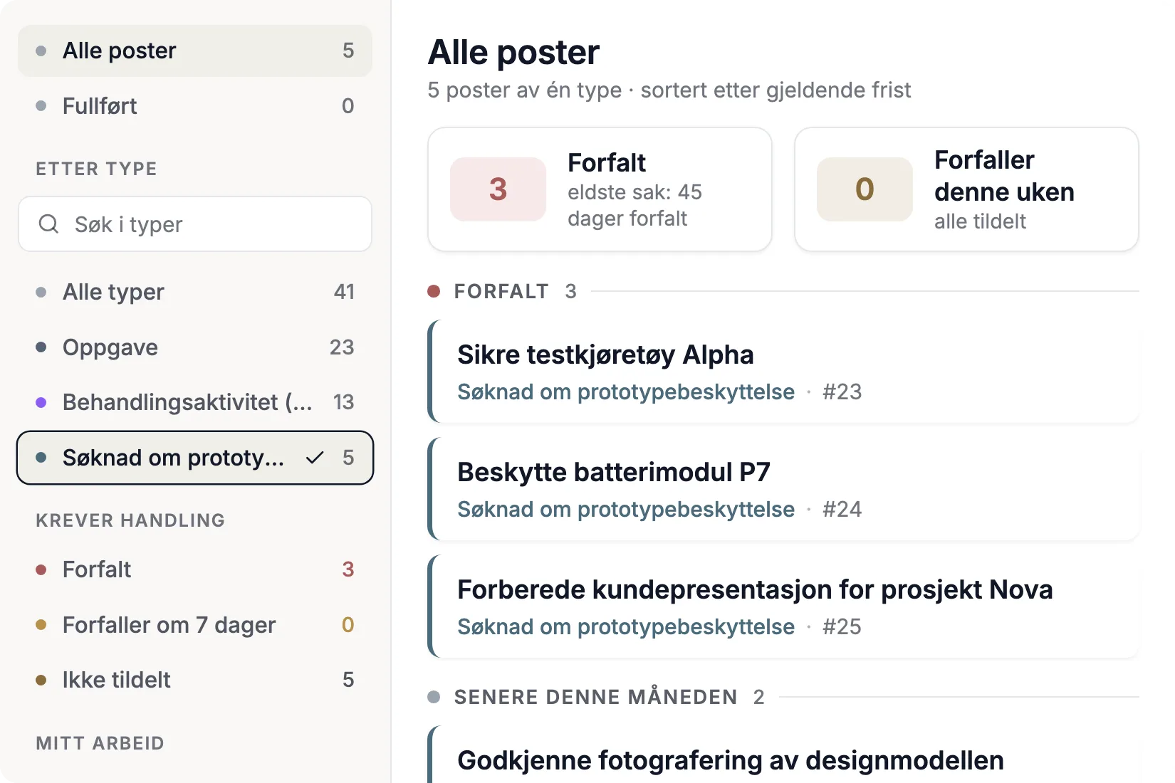Åpne søknader om prototypebeskyttelse med frister i Complaica